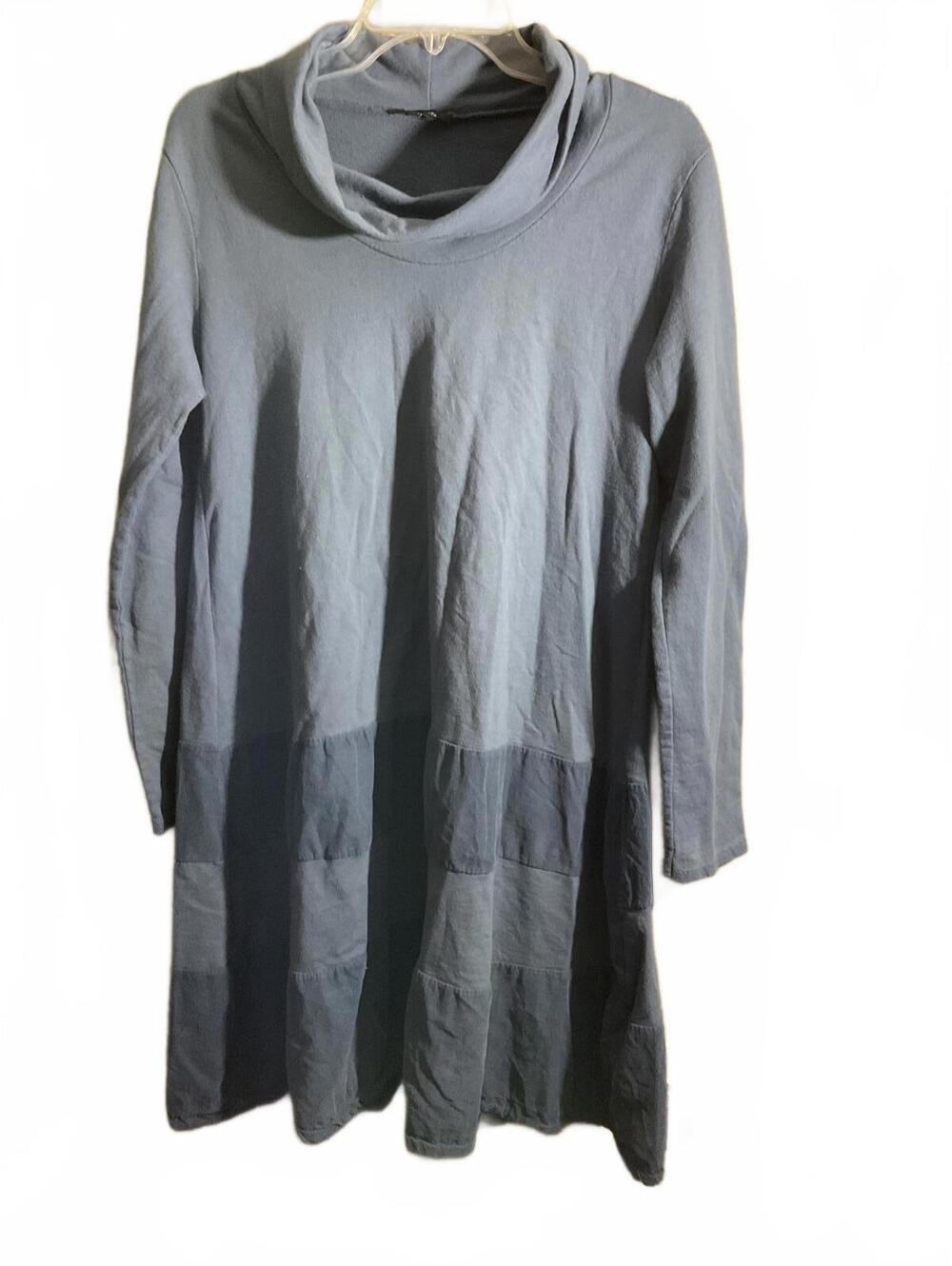 Made in Italy Cowl Neck Blue Cotton Lagenlook Tunic Dress Medium